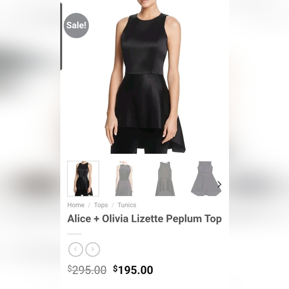 Alice+Olivia Lizette Peplum Top/Short Sleeveless Dress Sz 6 Black Satin $295 MSP